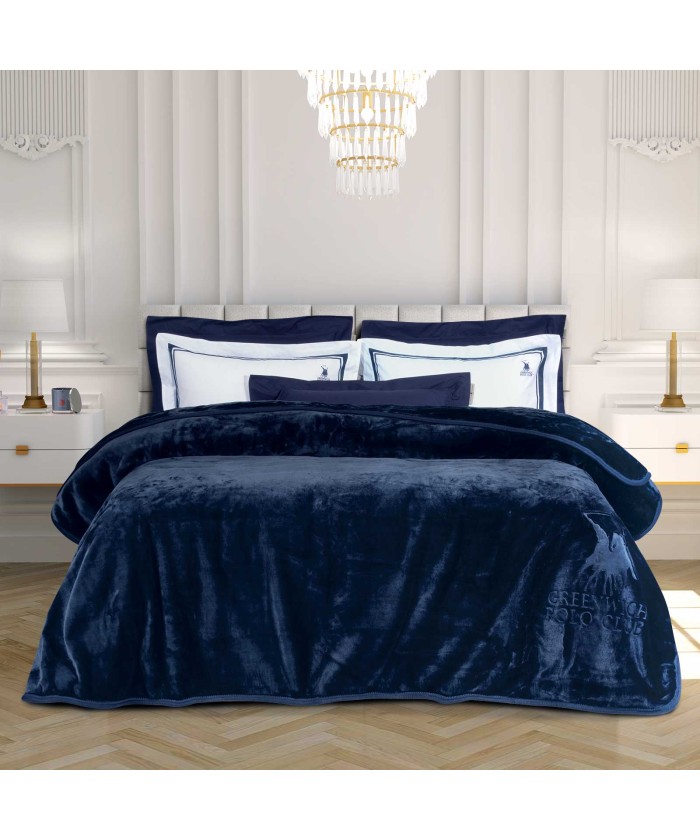 GREENWICH POLO CLUB ΚΟΥΒΕΡΤΑ VELOUR ΥΠΕΡΔΙΠΛH ESSENTIAL 3439 ΜΠΛΕ
