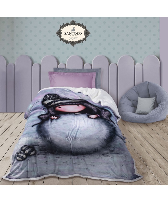 SANTORO GORJUSS 5033 ΚΟΥΒΕΡΤΑ FLEECE SHERPA 160X220 THE SNOW GIRL ΓΚΡΙ