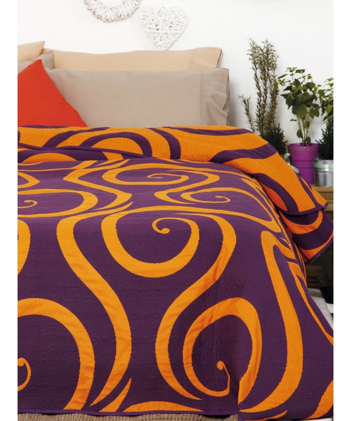 Κουβερλί Cotton Rich 220x260 CURVES ORANGE/AUBERGINE