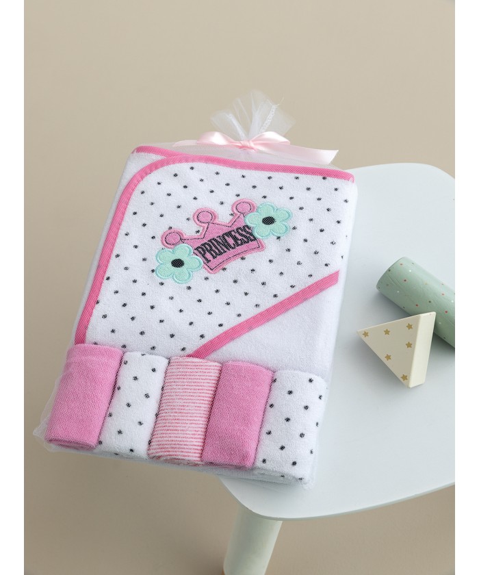 Πετσέτα με κουκούλα και πανάκια NB0138 PINK